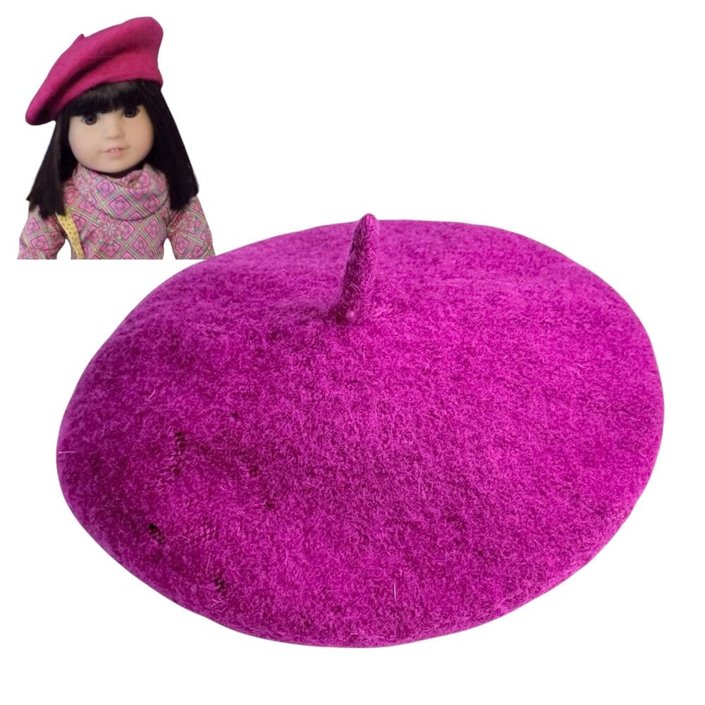 American Girl Ivy Beret Hat Doll Meet Accessory Pink Raspberry Felted Shows Wear
